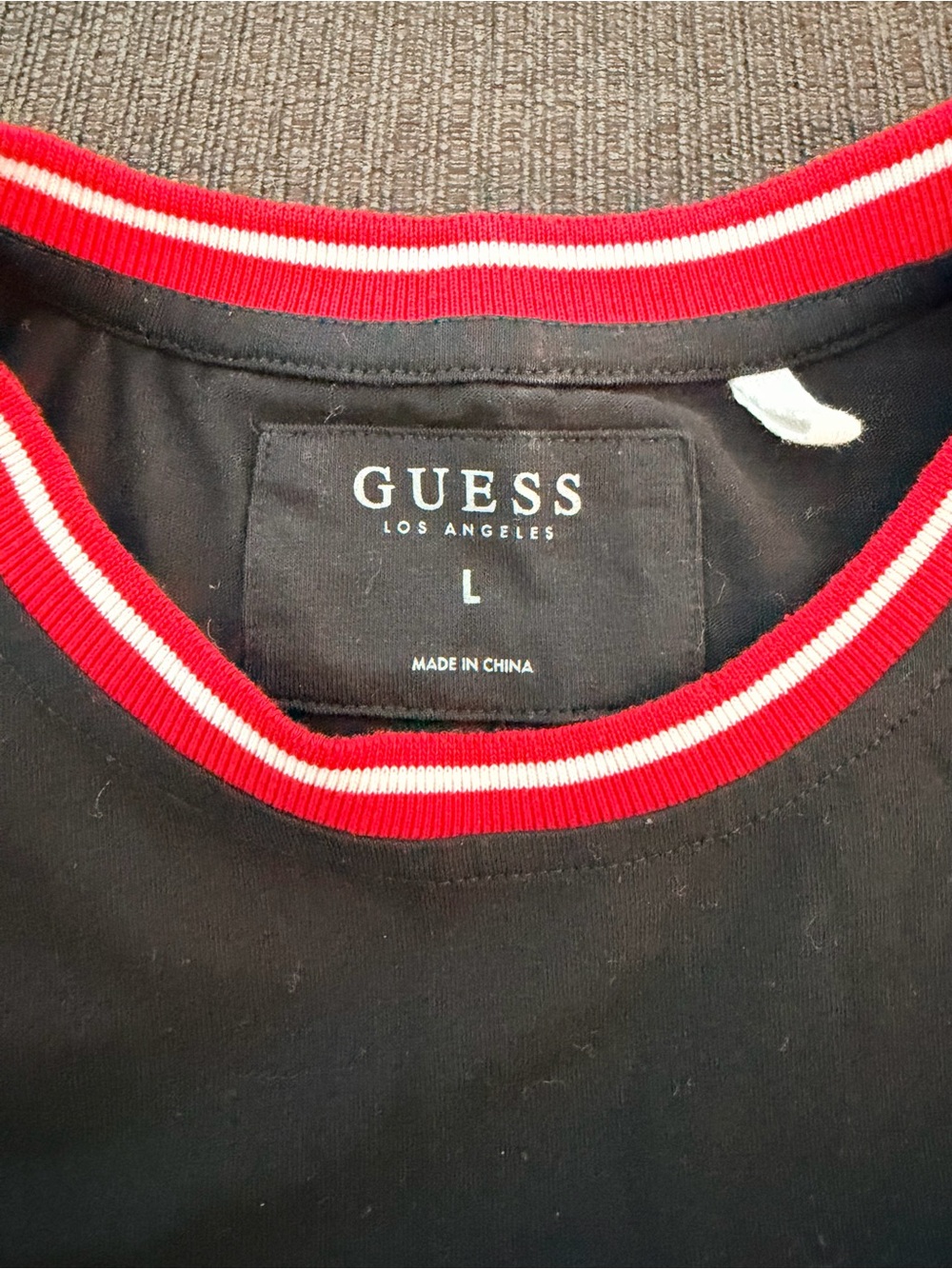 Guess Black Tee with Red Trim and White Branded Collar